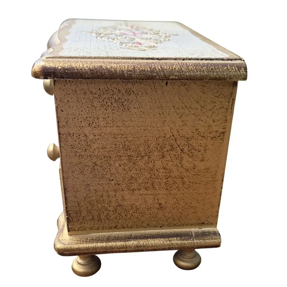 VTG Florentine Style Music Box Jewelry Chest Gold Ivory Romantic Vanity Decor